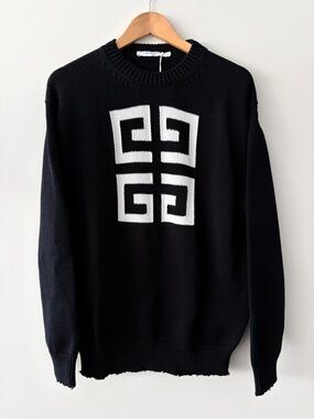 Givenchy 4G & Gothic Logo Distressed Cotton Knit Sweater